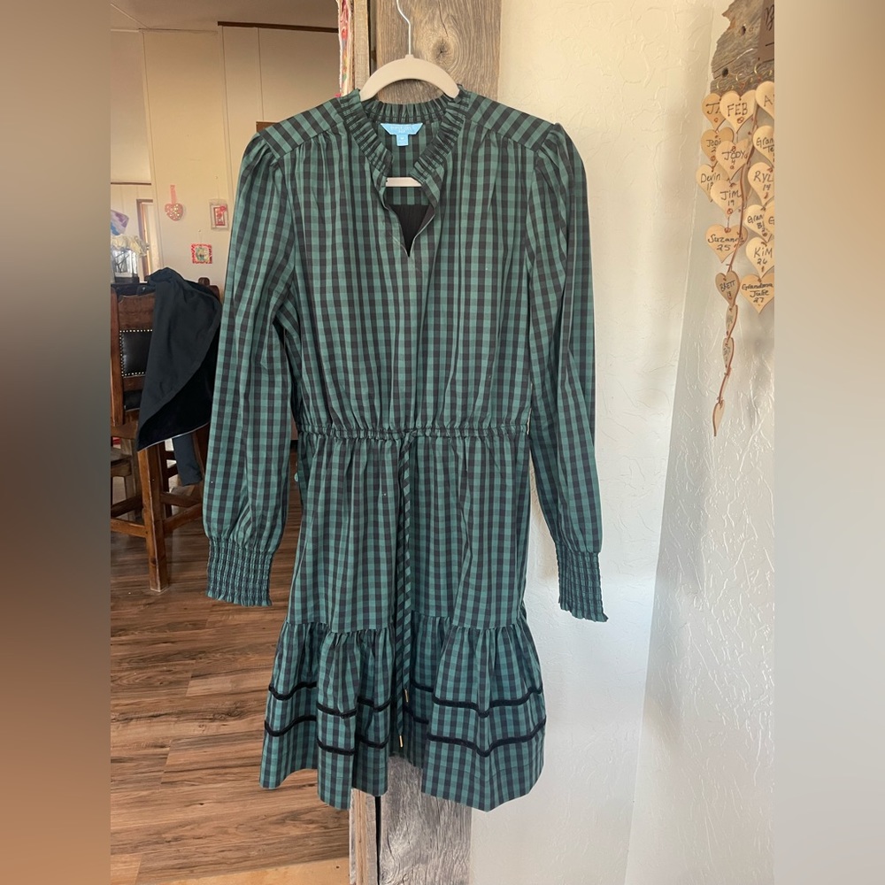 Draper James green and black checkered dress